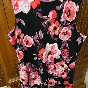 Black sleeveless pink and purple flower dress